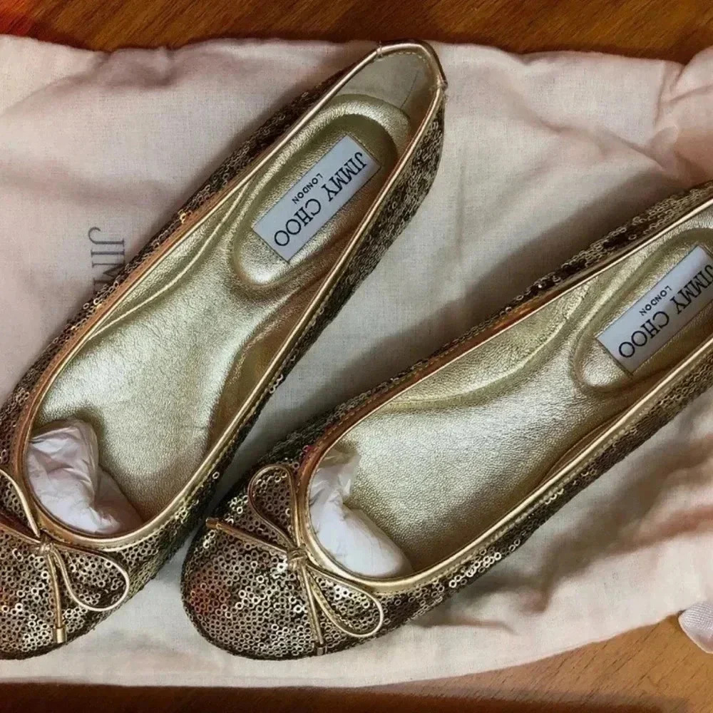 JIMMY CHOO walsh gold sequin size 6